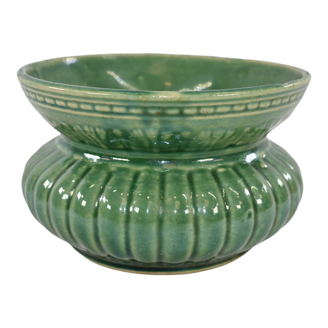 Robinson Ransbottom 1937 Vintage Ohio Pottery Green Ceramic Spittoon Cuspidor - Just Art Pottery