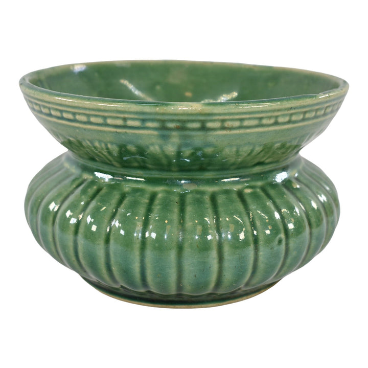 Robinson Ransbottom 1937 Vintage Ohio Pottery Green Ceramic Spittoon Cuspidor - Just Art Pottery