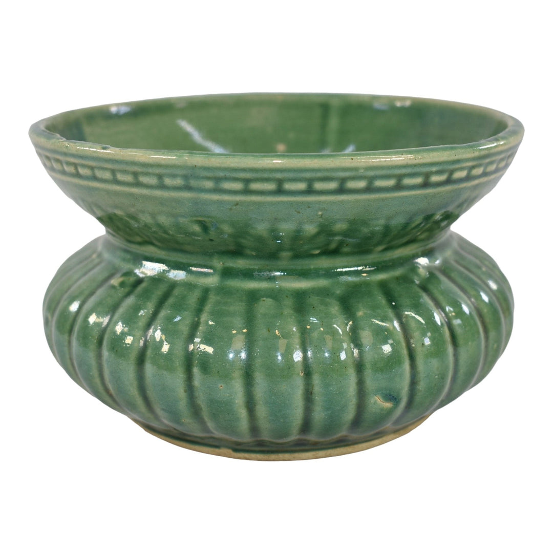 Robinson Ransbottom 1937 Vintage Ohio Pottery Green Ceramic Spittoon Cuspidor - Just Art Pottery