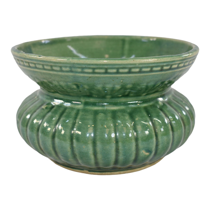 Robinson Ransbottom 1937 Vintage Ohio Pottery Green Ceramic Spittoon Cuspidor - Just Art Pottery