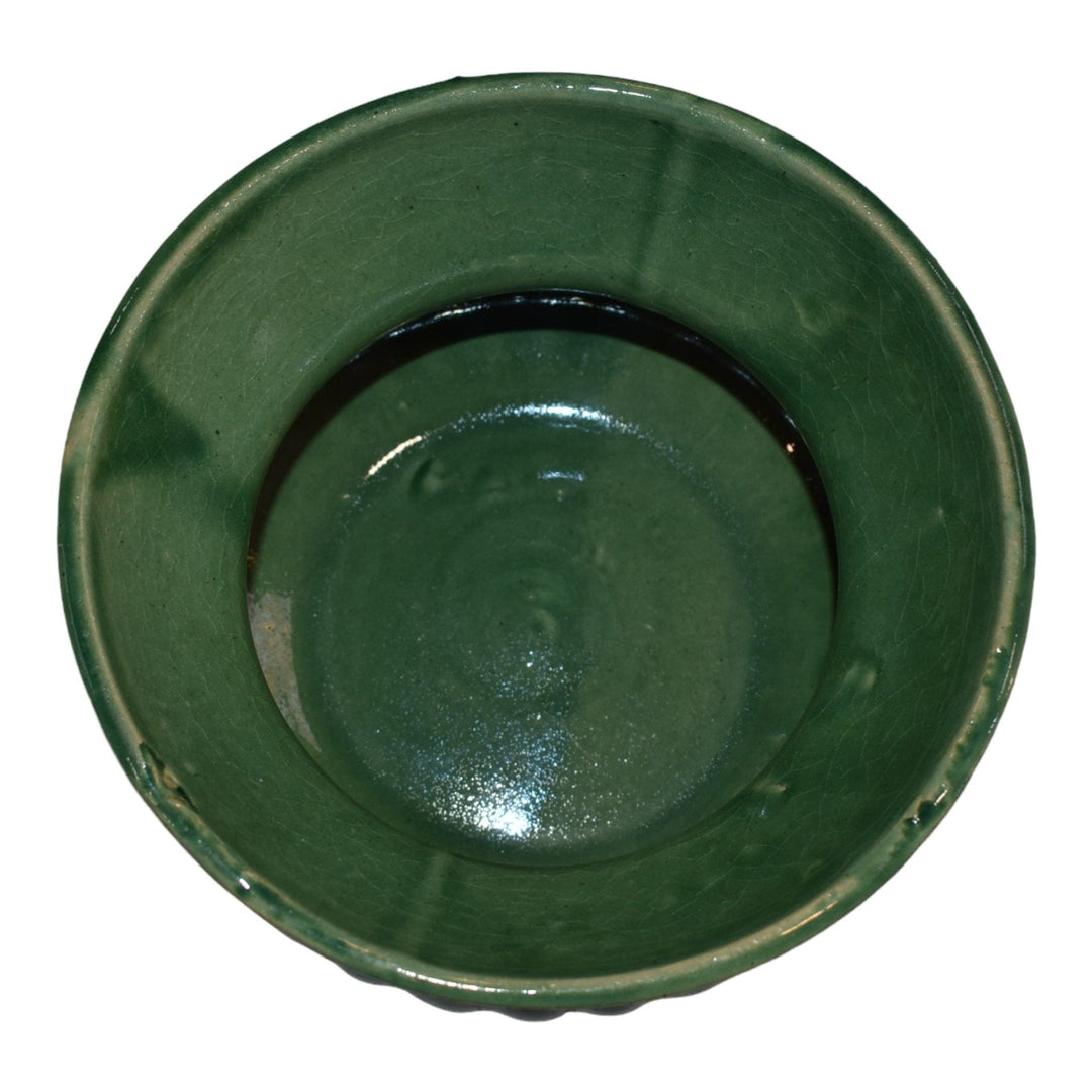 Robinson Ransbottom 1937 Vintage Ohio Pottery Green Ceramic Spittoon Cuspidor - Just Art Pottery