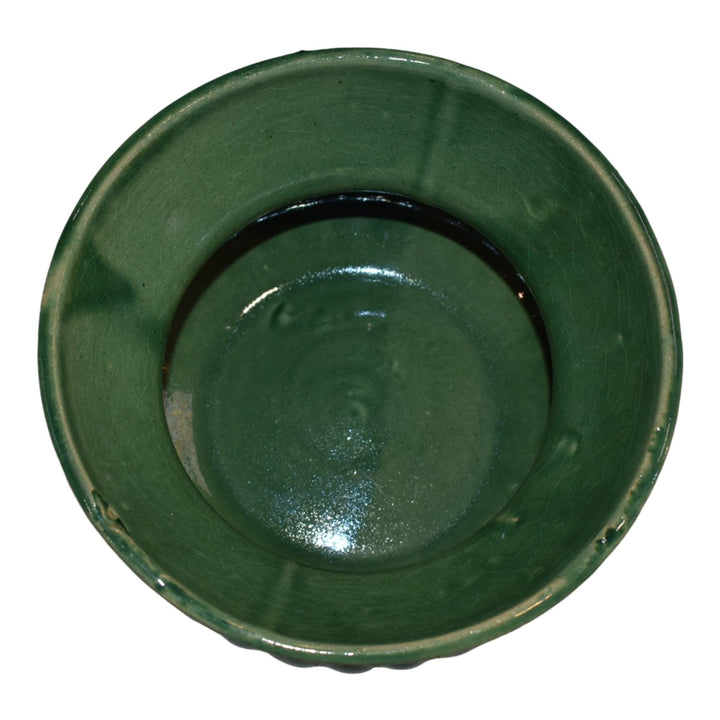 Robinson Ransbottom 1937 Vintage Ohio Pottery Green Ceramic Spittoon Cuspidor - Just Art Pottery