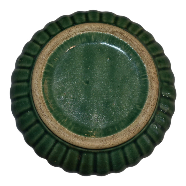 Robinson Ransbottom 1937 Vintage Ohio Pottery Green Ceramic Spittoon Cuspidor - Just Art Pottery